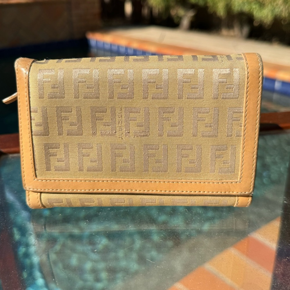 FENDI Zucchino  Canvas Leather Bifold Wallet